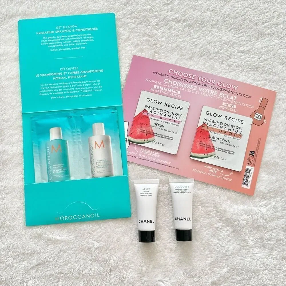 Chanel, Moroccan Oil, & Glow Recipe makeup bundle